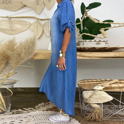 Elva™ | Lång Jeanslook Klänning med Slits