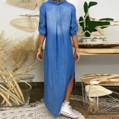 Elva™ | Lång Jeanslook Klänning med Slits