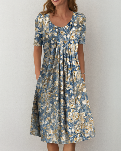 Elva™ | Stilfull och Vardaglig Blommig Klänning med Fickor