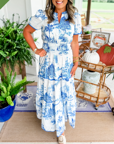 Elva™ | Klassisk Toile Maxiklänning