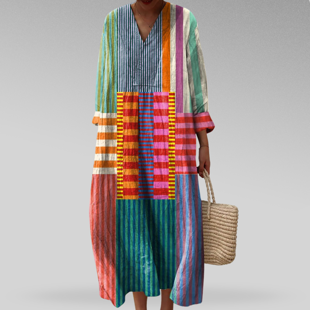 Elva™ | Colorblock Maxi Klänning i Lätt Tyg