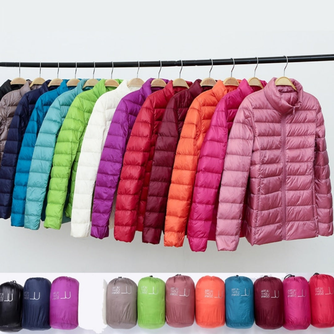 Elva Stockholm™ | Ultralätt Jacka med Vita Ankorfjädrar – Nya färger