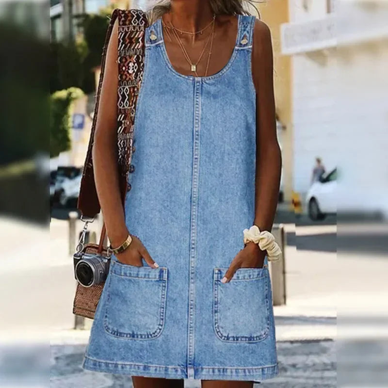 Elva™ | Praktisk och Lätt Denim Sommarklänning