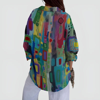 Eleni™ – Bekväm Blus med Geometriskt Mönster